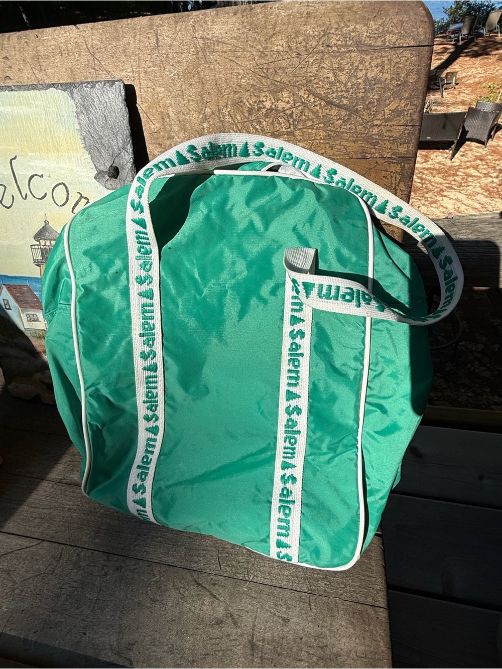 Salem Green Nylon Bowling Ball Bag with Logo Strap - Vintage